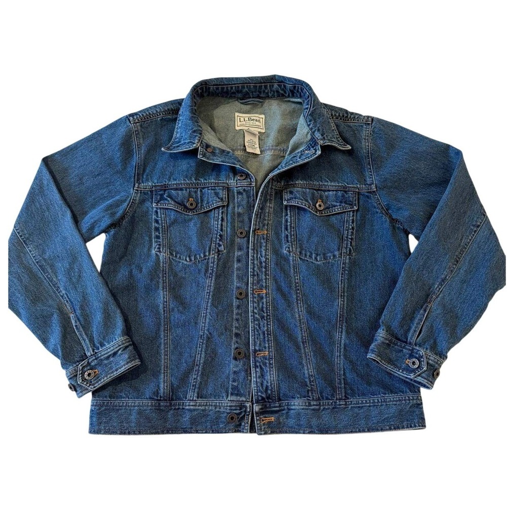 LL Bean Denim Jacket Mens M Medium Regular Blue Jean Trucker 100% Cotton Classic